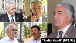 Sudga tortilgan sobiq mulozimlar (chapdan o‘ngga): Hamroxon Zarifiy, Akbarshoh Iskandarov, Saidjafar Usmonzoda, Shokirjon Hakimov va Ahmadshoh Komilzoda.