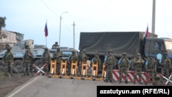 Nagorno-Karabakh - A Russian roadblock on a road outside Stepanakert, December 24, 2022.