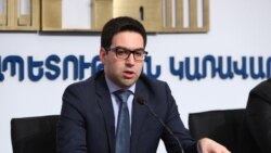 Armenia -- Justice Minister Rustam Badasian at a press conference, April 1, 2020.