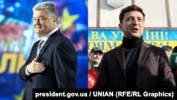Петро Порошенко(л) та Володимир Зеленський (п)