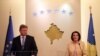 Komesar za proširenje EU Štefan Füle i kosovska predsednica Atifete Jahjaga na konferenciji za novinare, 27. mart 2012.