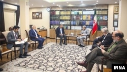 علی اکبر ولایتی (وسط، نفر سمت راست) مشاور رهبر جمهوری اسلامی ایران در دیدار با سید محسن نقوی، وزیر کشور پاکستان