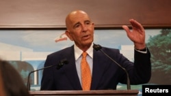 U.S. Ambassador to Turkey and Special Envoy for Syria Thomas Barrack speaks at the presidential palace in Baabda, Lebanon, July 7, 2025.