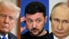 Дональд Трамп, Уладзімір Зяленскі і Ўладзімір Пуцін (зьлева направа), каляж 