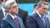 Armenia - President Serzh Sarkisian (L) and Surik Khachatrian, governor of Syunik province, attend an official ceremony.