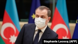 BELGIUM -- Azerbaijani Foreign minister Ceyhun Bayramov is seen at the start of a EU-Azerbaijan Cooperation Council at the European Council building in Brussels, December 18, 2020